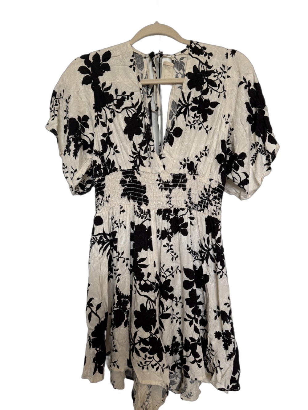 Black & Cream Floral V-Neck Smocked Waist Romper